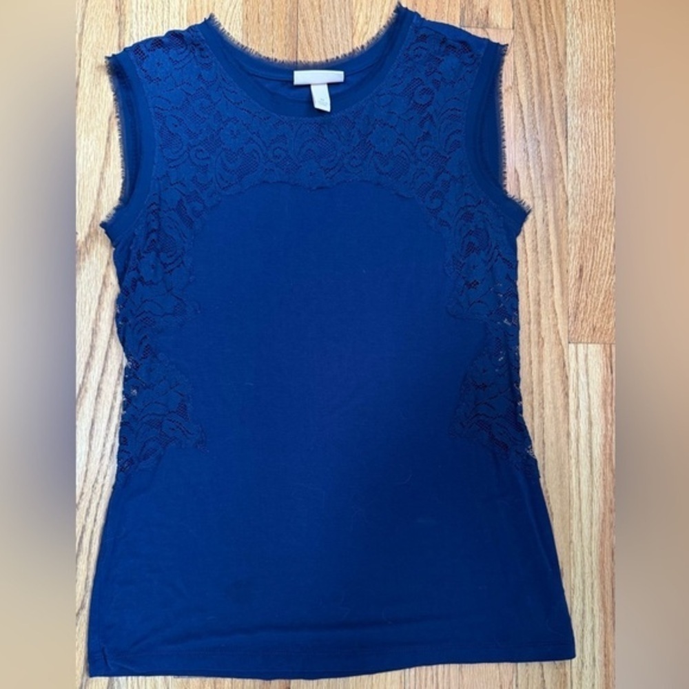 Alberta Ferretti Navy Blue Lace Sleeveless Top size M